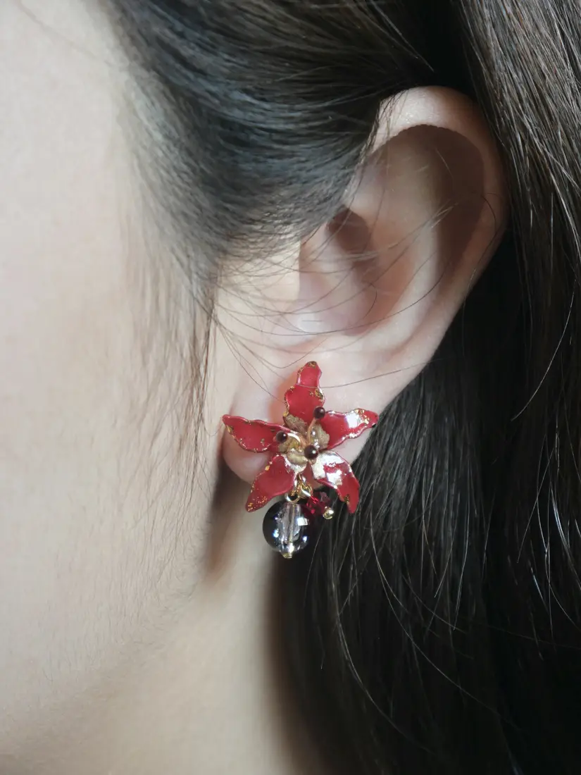ต่างหูดอกฮิกันบานะ Maroon Fox ต่างหู MIMEAR
