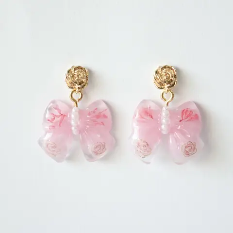 ต่างหูโบว์ Pinkpearl Rose