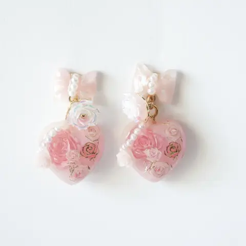 ต่างหูหัวใจ Pinkpearl Rose