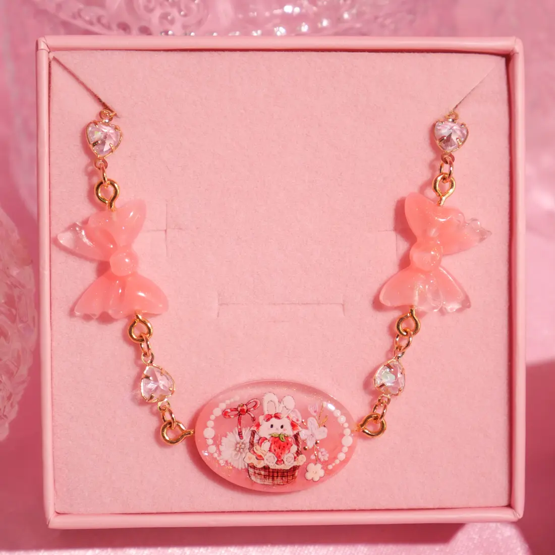 ข้อมือจี้วงรี Strawberry Bunny Ribbon สร้อยข้อมือ MIMEAR