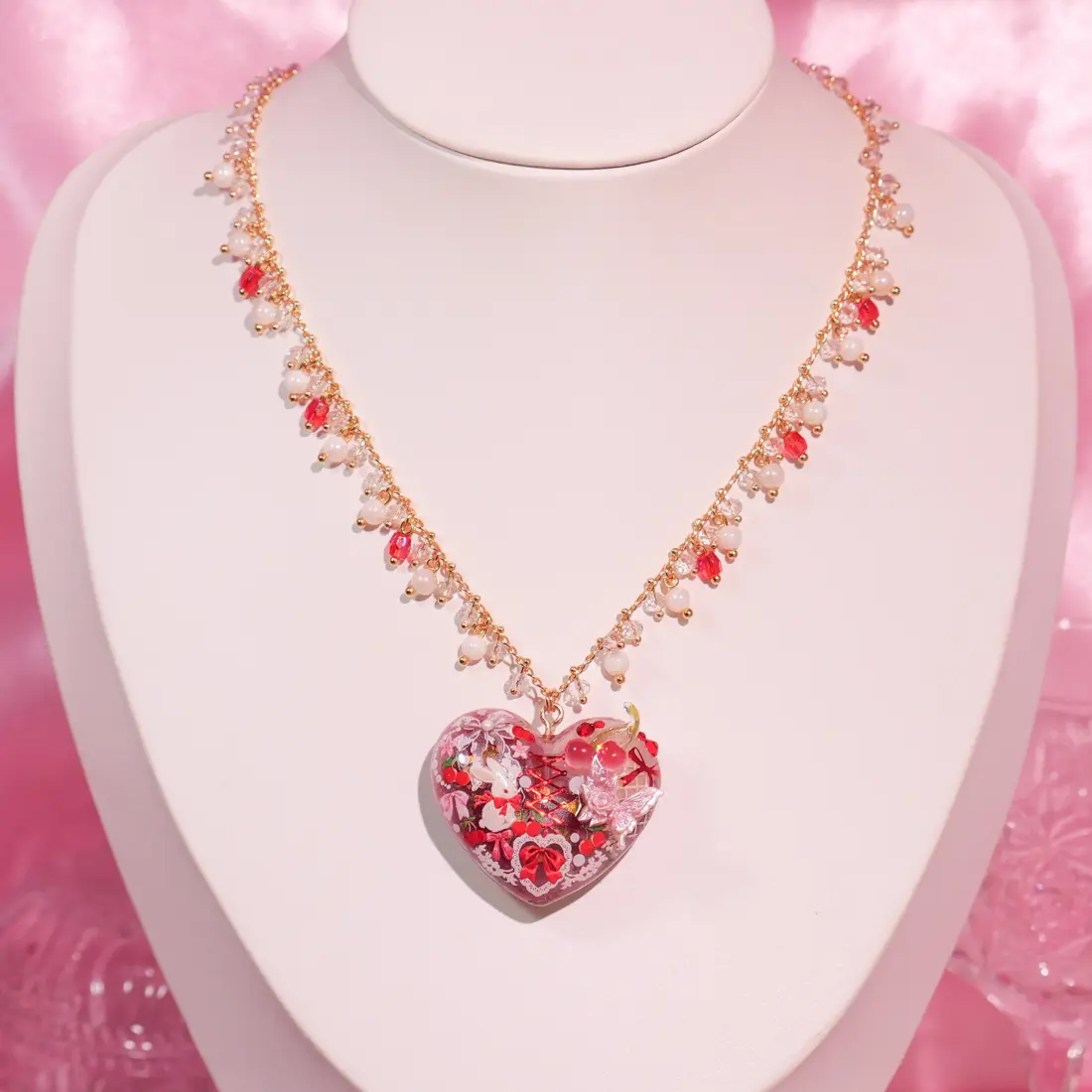 สร้อยคอใจใหญ่ Cherry Bunny Lace สร้อยคอ MIMEAR