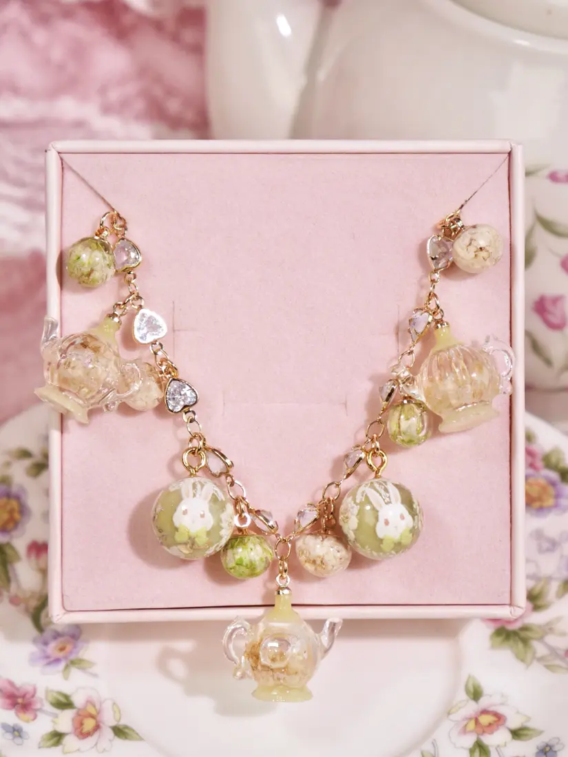 ข้อมือกาชากลมกระต่ายเขียวคัสตาร์ด Floral Teapot สร้อยข้อมือ MIMEAR