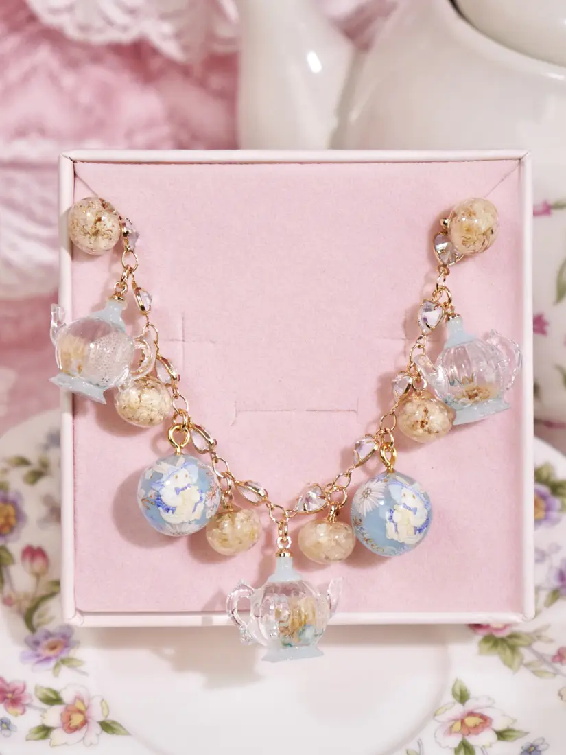 ข้อมือกาชากลมกระต่ายฟ้า Floral Teapot สร้อยข้อมือ MIMEAR