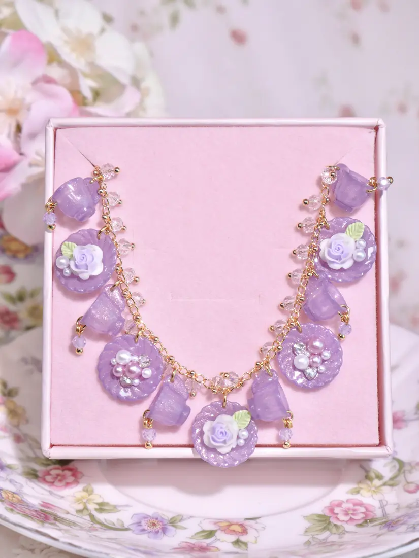ข้อมือถ้วยจานม่วง Fleur Glassy Pour สร้อยข้อมือ MIMEAR
