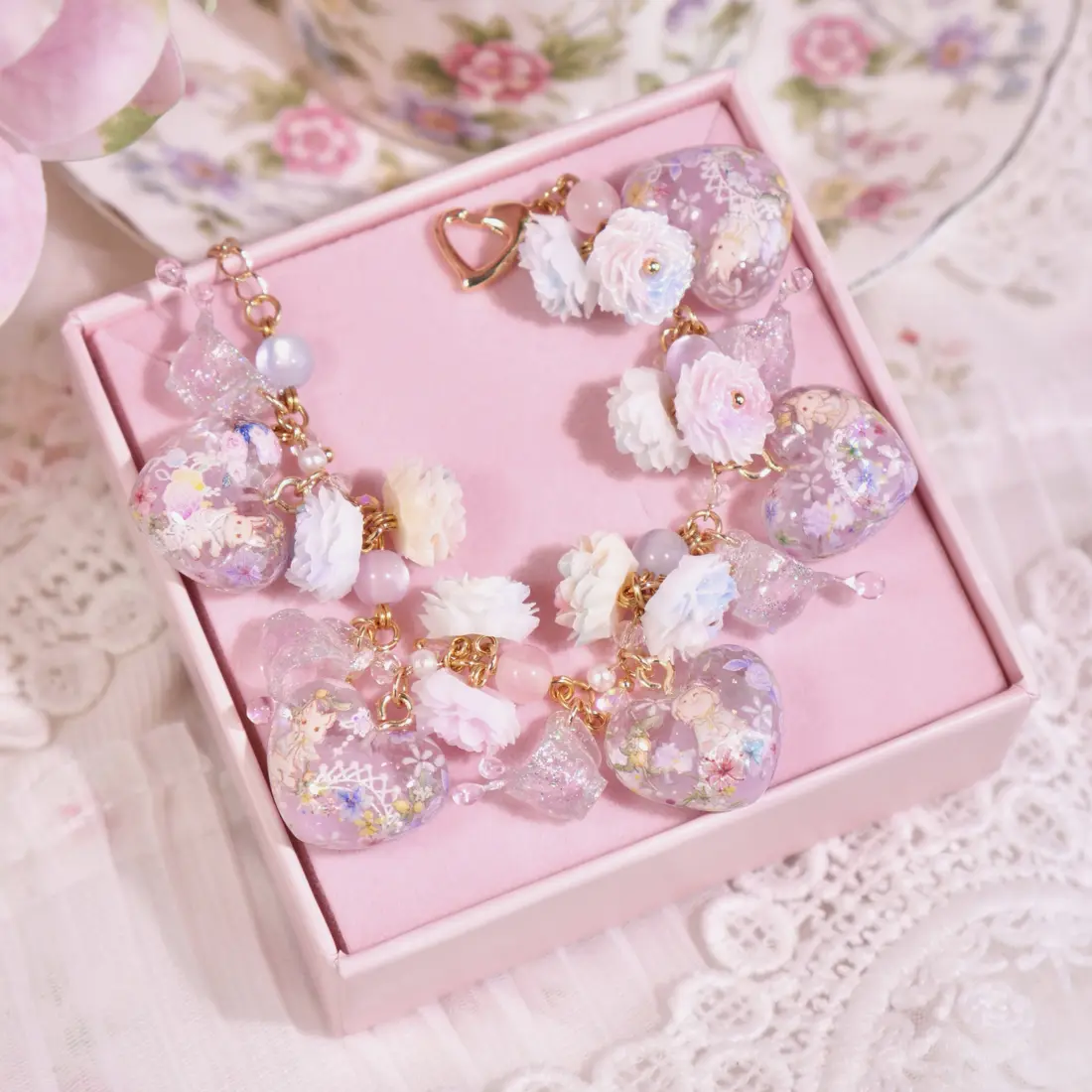 ข้อมือหัวใจถ้วยหยดน้ำชา Fleur Glassy Pour สร้อยข้อมือ MIMEAR