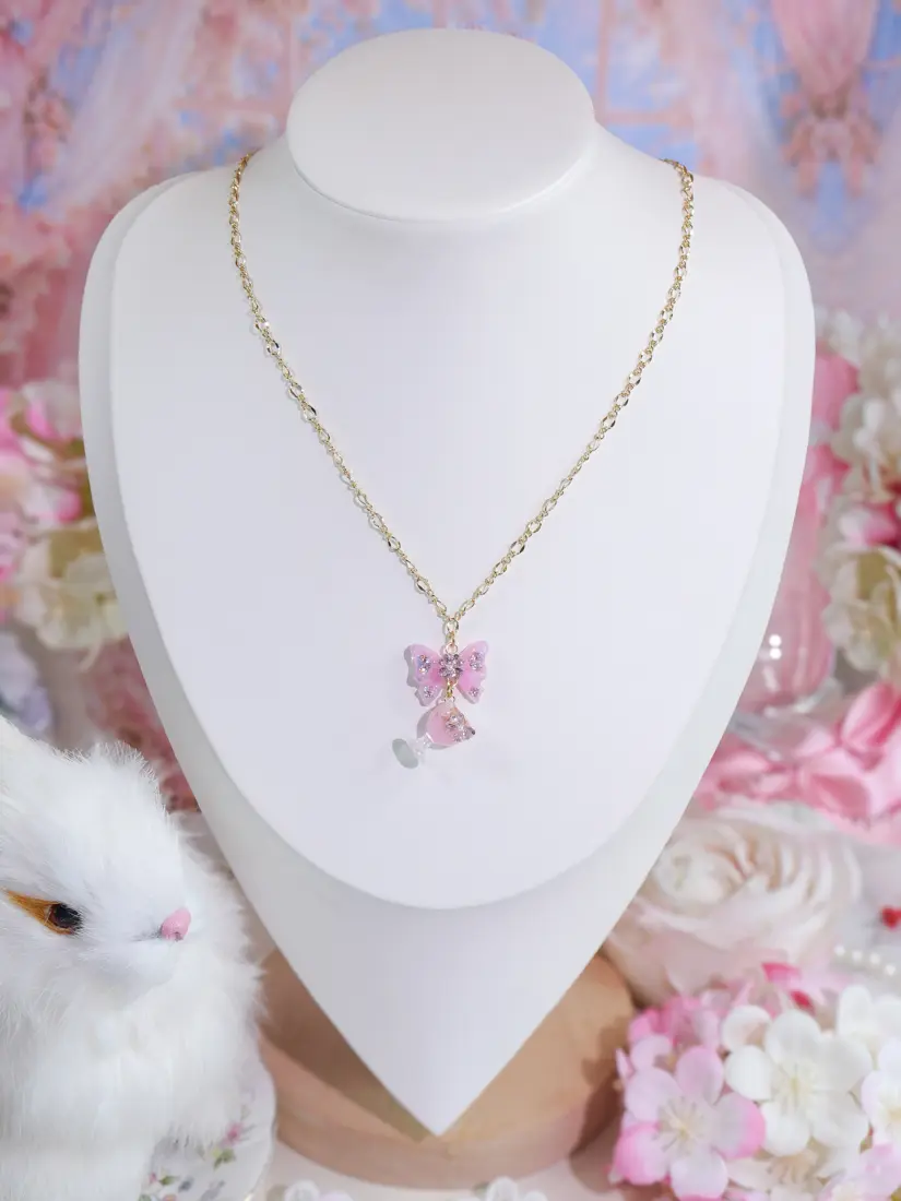 สร้อยคอ Tea Bloom Wine Blush โบว์แก้ว สร้อยคอ MIMEAR