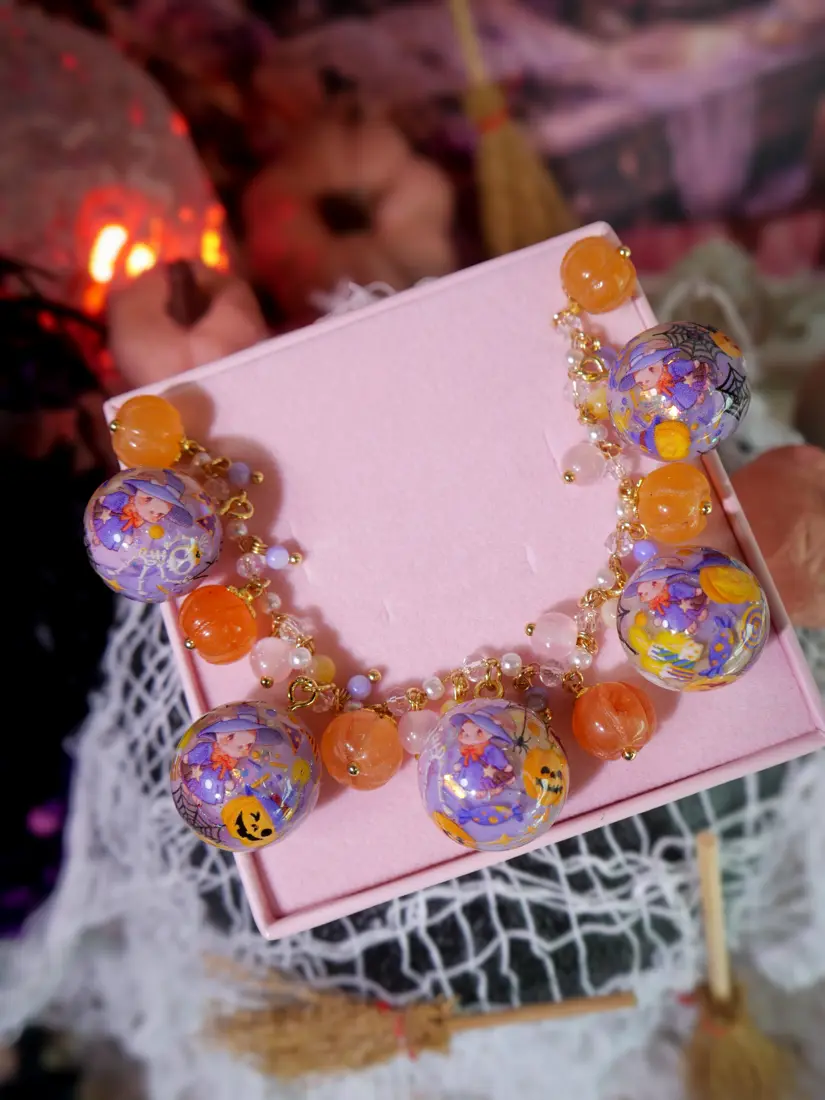 ข้อมือกลมม่วง Halloween ฟักทอง สร้อยข้อมือ MIMEAR