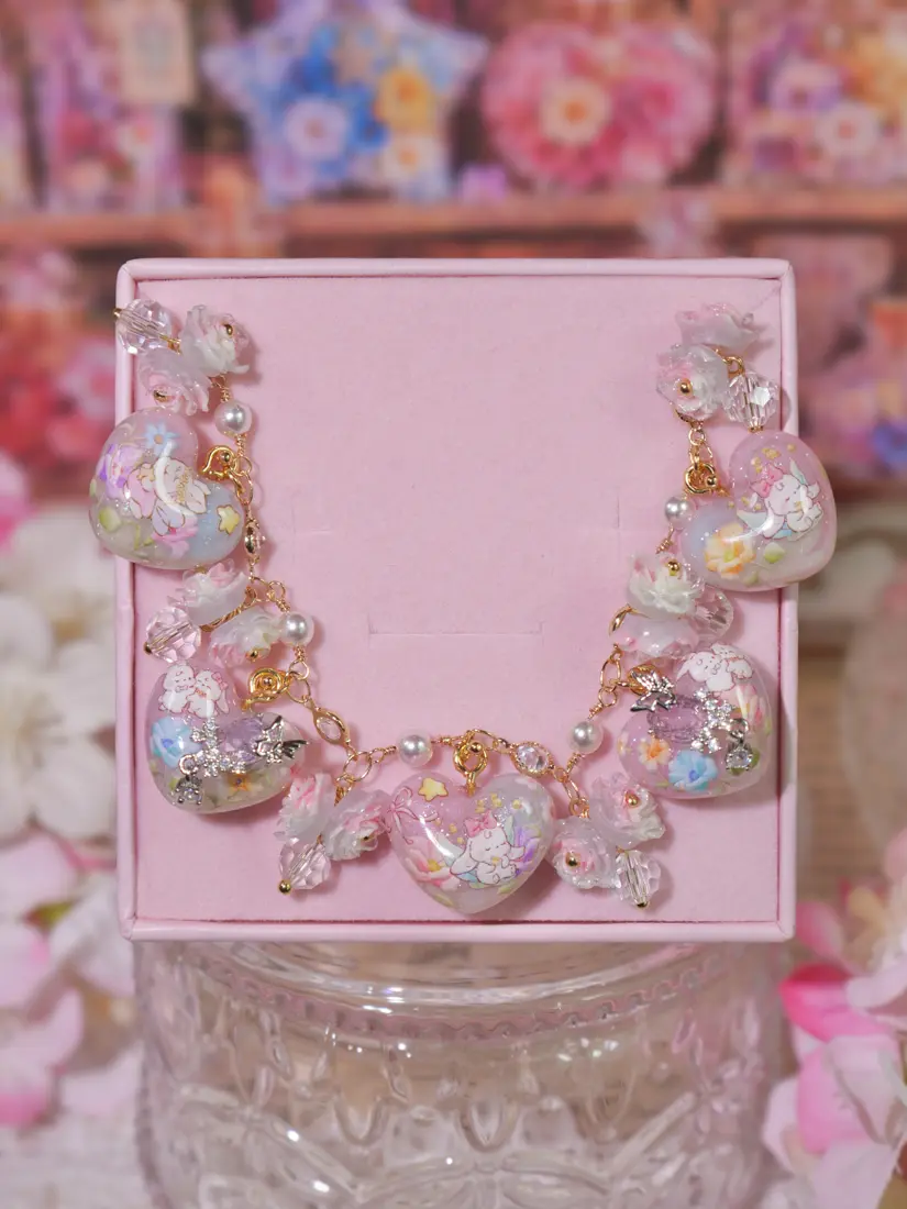 ข้อมือหัวใจพาสเทลสวนดอกไม้กระต่ายขาว สร้อยข้อมือ MIMEAR