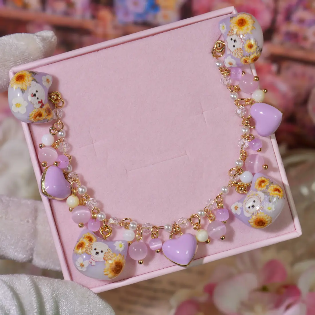 ข้อมือหัวแมวม่วงน้องหมาทานตะวัน สร้อยข้อมือ MIMEAR