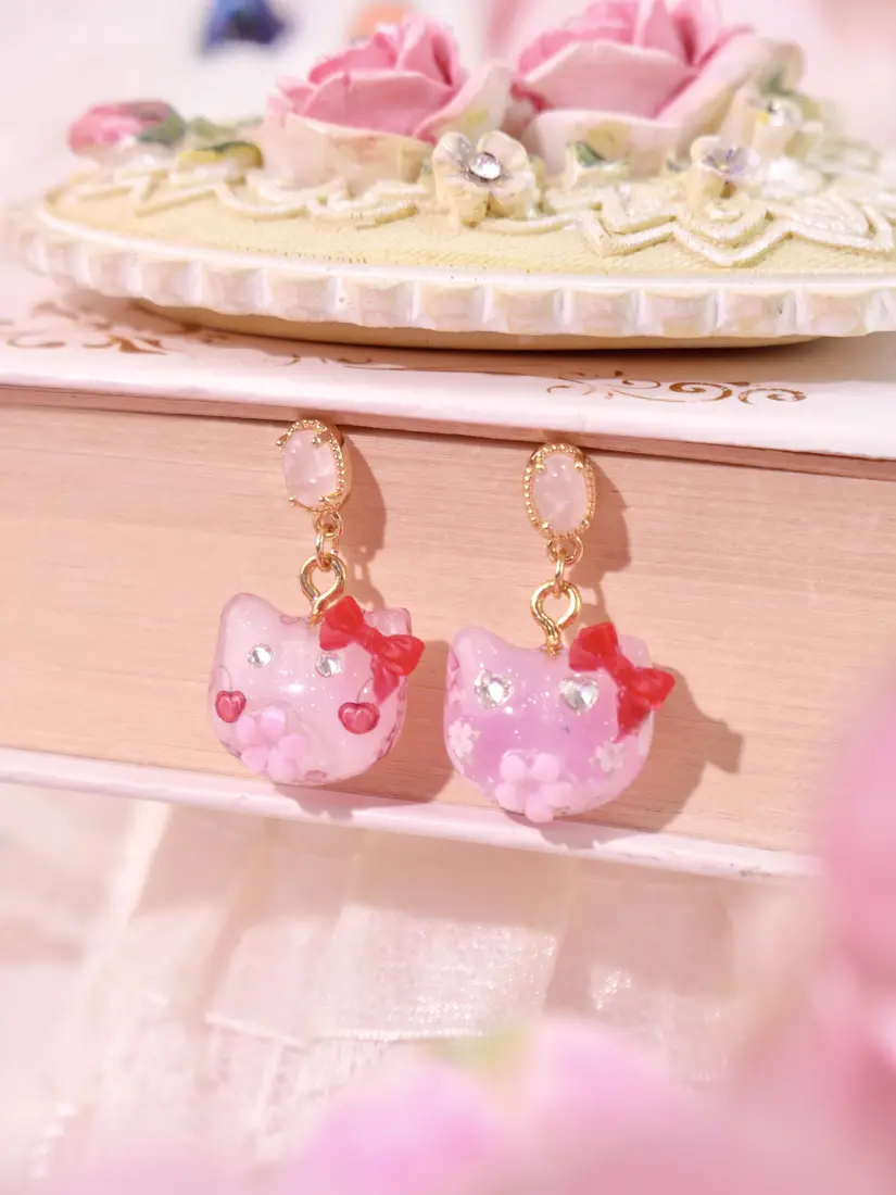 ต่างหู Red Ribbon Floral Cat ต่างหู MIMEAR