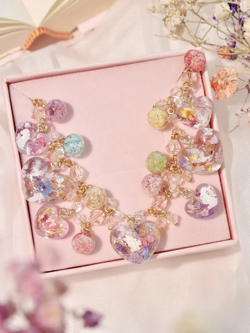 ข้อมือหัวใจผลิบาน My Heart Blooms โทนชมพูม่วงอ่อน สร้อยข้อมือ MIMEAR