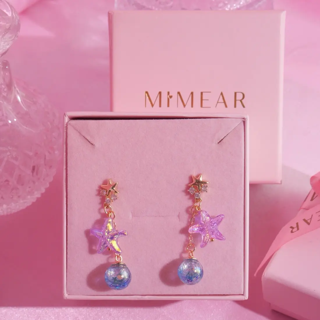 ต่างหูดาวทะเลชมพูโหลแก้ว ต่างหู MIMEAR