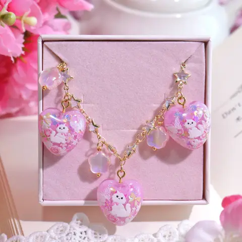 ข้อมือแมวสวนดอกไม้ใจชมพู