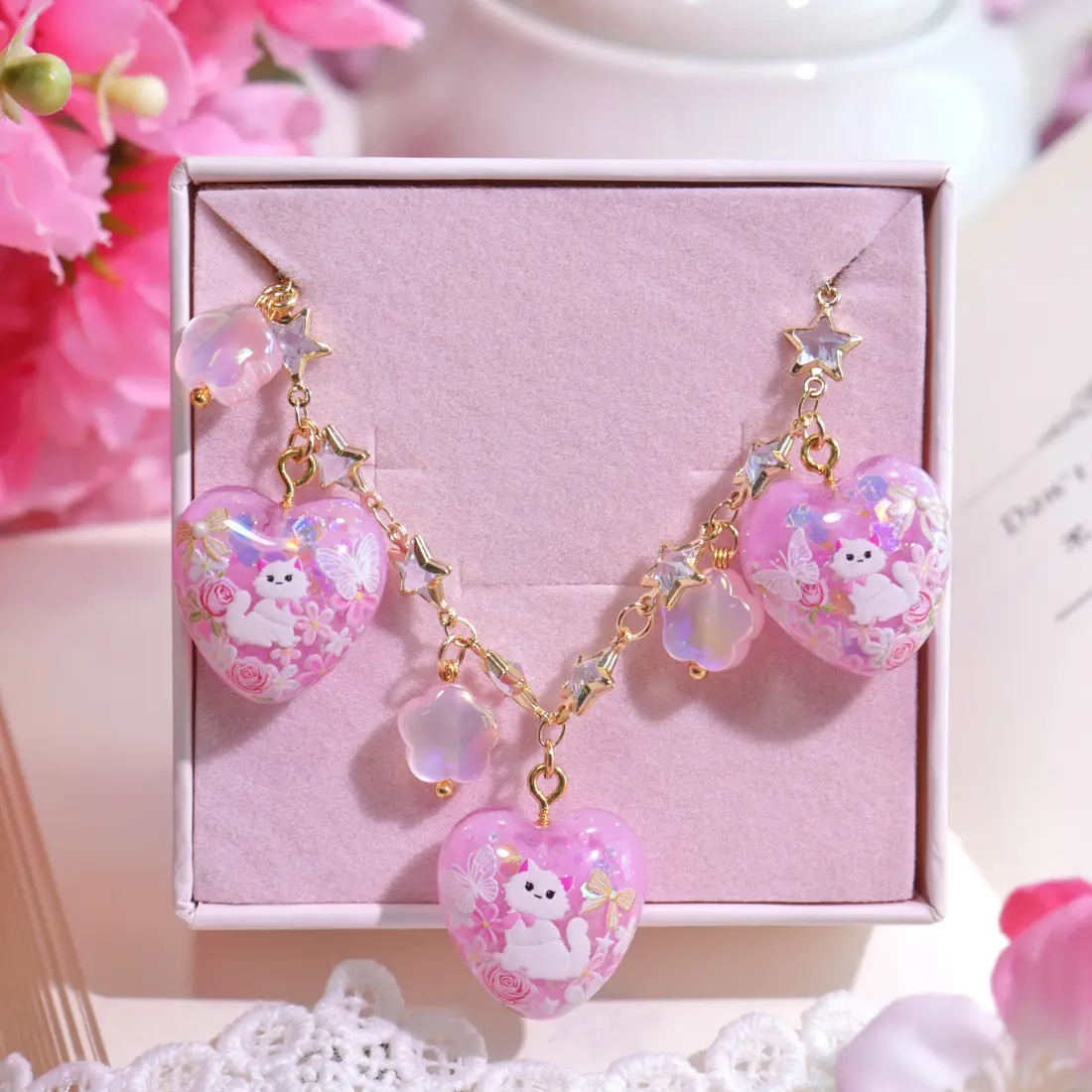 ข้อมือแมวสวนดอกไม้ใจชมพู สร้อยข้อมือ MIMEAR