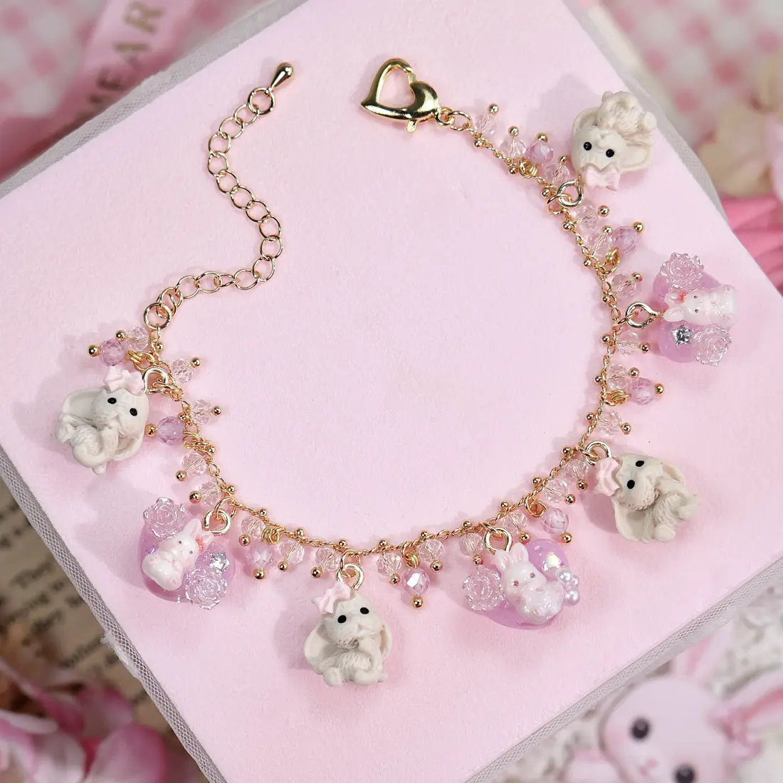 ข้อมือใจจิ๋วกระต่ายสวนกุหลาบชมพู สร้อยข้อมือ MIMEAR