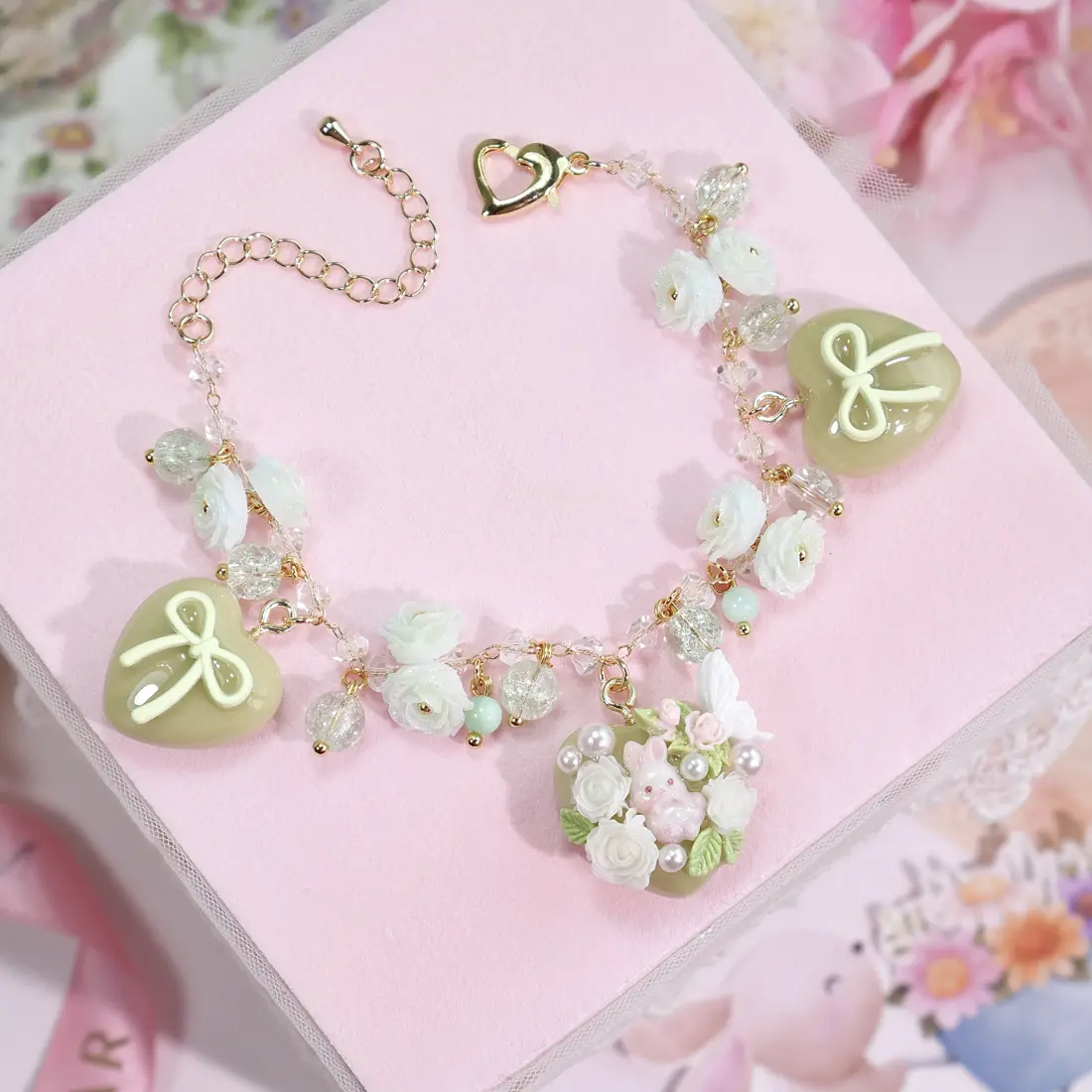 ข้อมือใจมัทฉะโบว์กระต่าย สร้อยข้อมือ MIMEAR