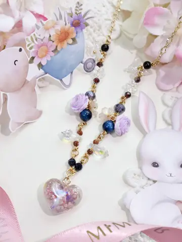 สร้อยคอใจใสผีเสื้อกุหลาบม่วง