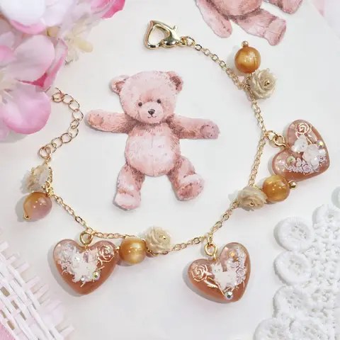 ข้อมือใจแมวน้ำตาลกุหลาบทอง