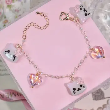 ข้อมือสกุชชี่แมวชมพูเพชร สร้อยข้อมือ MIMEAR