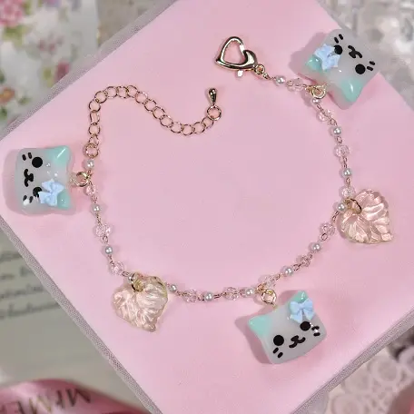 ข้อมือสกุชชี่แมวฟ้าใบไม้ สร้อยข้อมือ MIMEAR