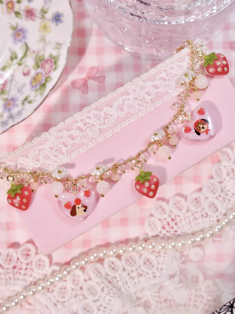 ข้อมือใจน้องหมาสตรอว์เบอร์รี สร้อยข้อมือ MIMEAR