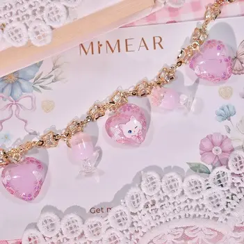 ข้อมือใจแมวแก้วกุหลาบชมพู