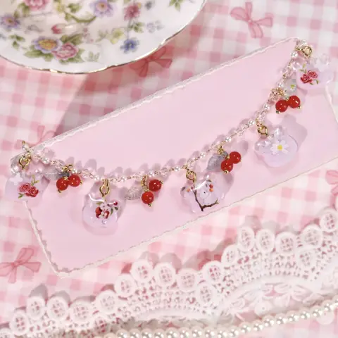 ข้อมือหมีชมพูเชอร์รีแดง