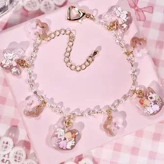 ข้อมือผีเสื้อหมีดอกไม้ชมพูช็อก สร้อยข้อมือ MIMEAR