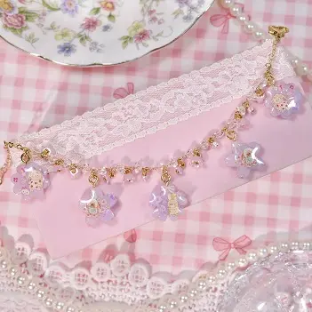 ข้อมือดอกไม้ชมพูม่วงกระต่าย สร้อยข้อมือ MIMEAR