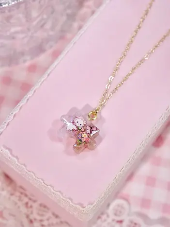 สร้อยคอจิ๊กซอว์ชมพูน้ำตาลแมวขาว สร้อยคอ MIMEAR