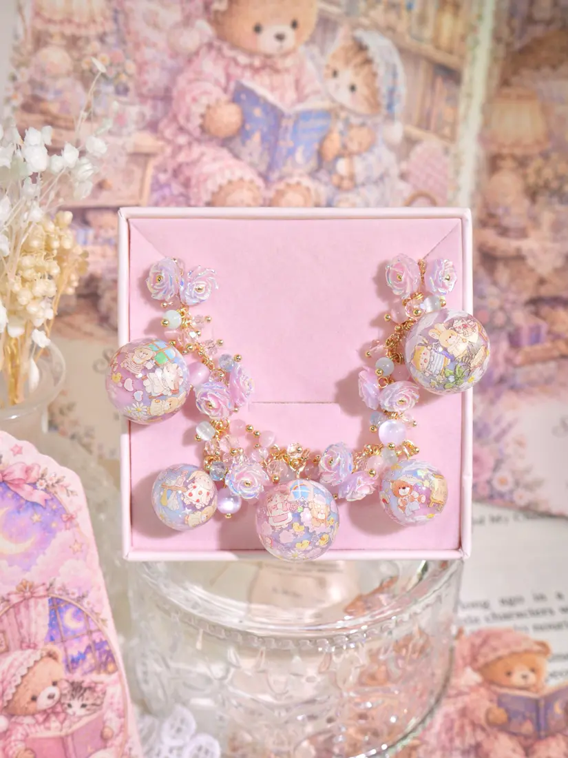 ข้อมือกลมชมพูฟ้าหมีกระต่ายจิตรกร สร้อยข้อมือ MIMEAR