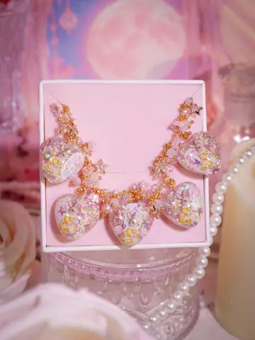 ข้อมือหัวใจชมพูกระจกดอกไม้กระต่าย