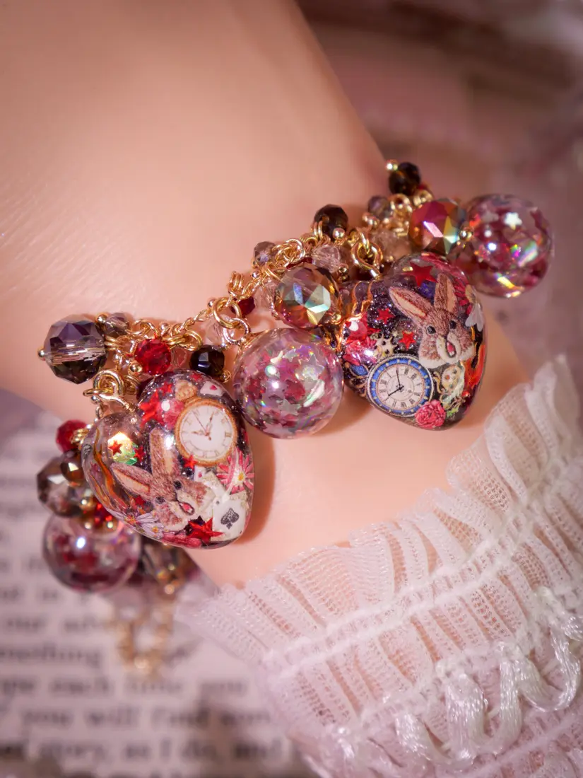 ข้อมือหัวใจดำแดงกระต่ายน้ำตาลโหล สร้อยข้อมือ MIMEAR
