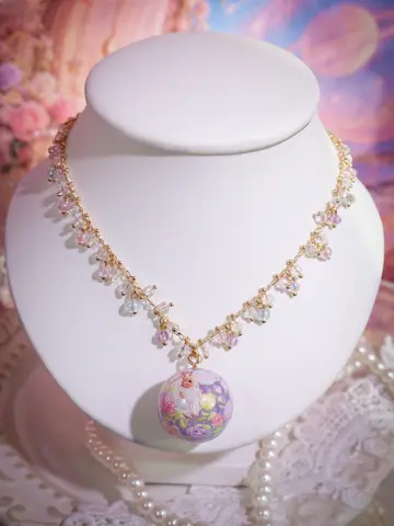 สร้อยคอกลมชมพูม่วงฟ้ากระต่ายดาวเสาร์