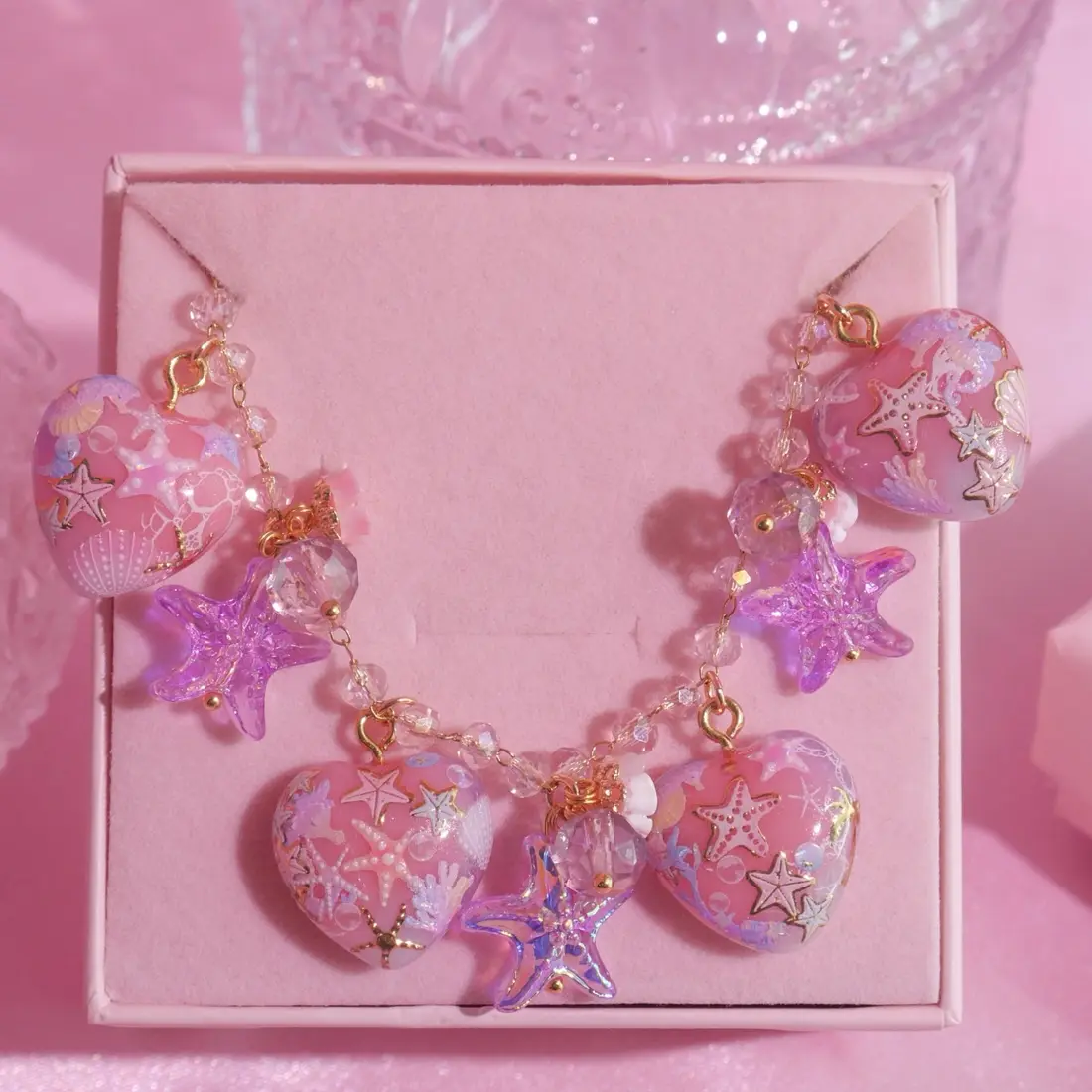 ข้อมือดาวทะเลหัวใจชมพูม่วง สร้อยข้อมือ MIMEAR